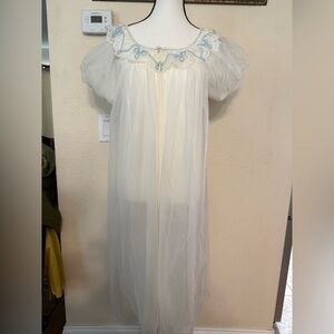 Vtg 60s Gotham Peignoir Robe Nightgown Bridal Honeymoon Lingerie Gold Stripe M